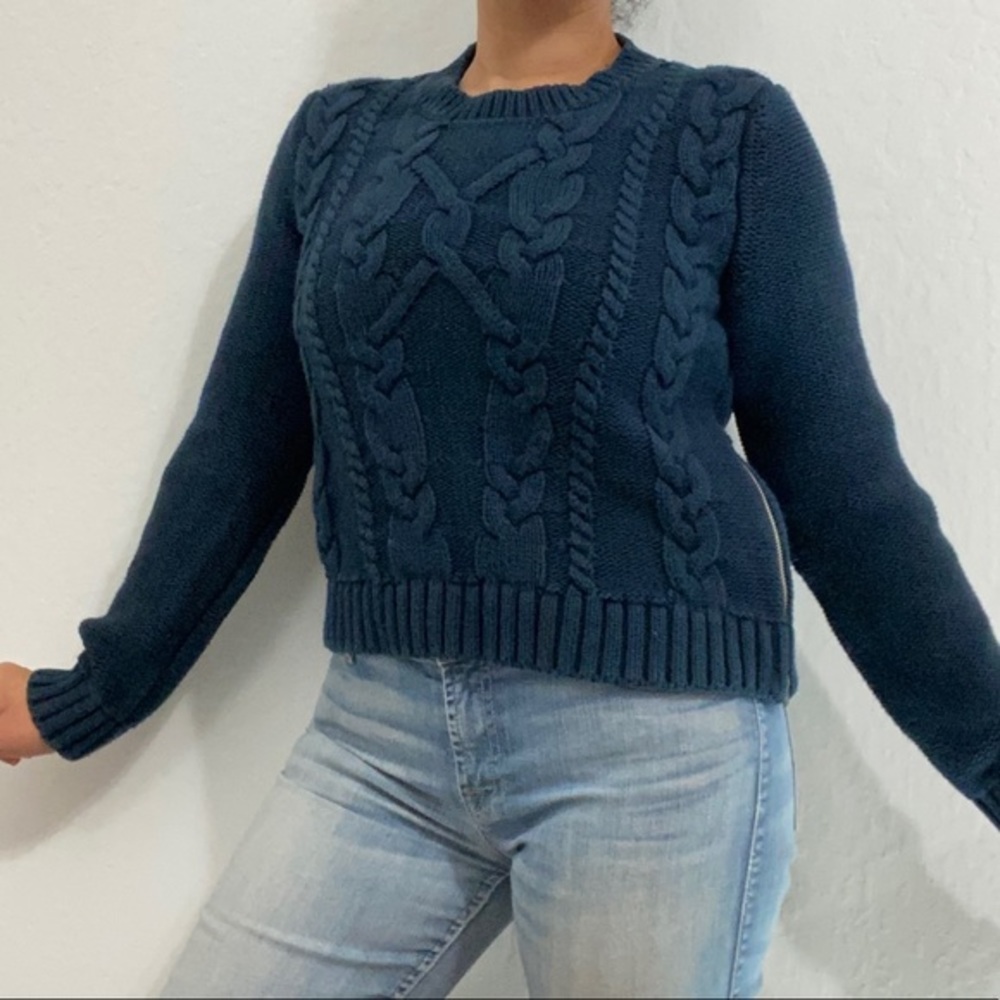 Banana Republic Women’s S Blue Cable Knit Pullover Crewneck Sweater Slight Crop